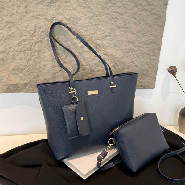 Women’s Elegant PU Leather Handbag 3 Part – Large-Capacity Tote with Lock Detail