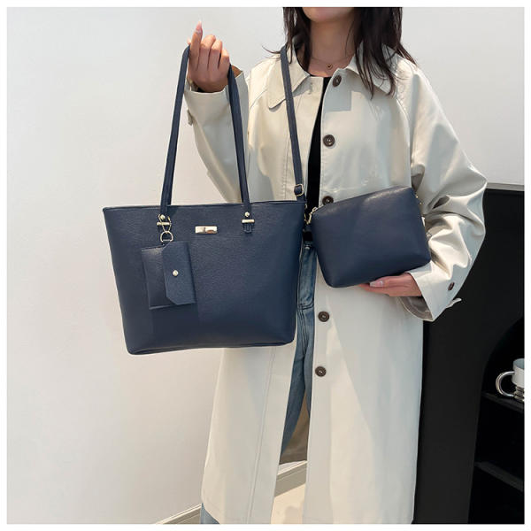 Women’s Elegant PU Leather Handbag 3 Part – Large-Capacity Tote with Lock Detail