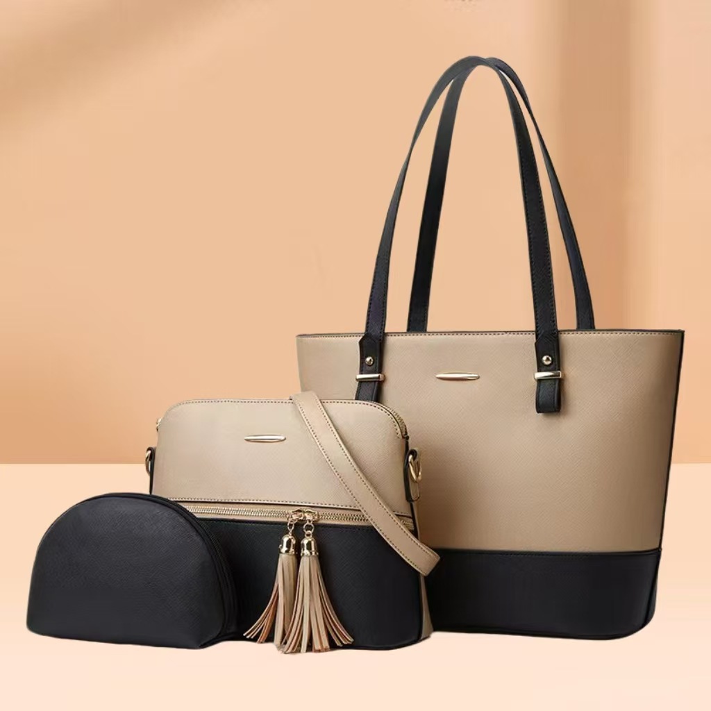 Women’s Color-Block PU Leather Handbag – Stylish Medium Tote for Work & Daily Use