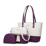 Women’s Color-Block PU Leather Handbag 3 Part – Stylish Medium Tote for Work & Daily Use