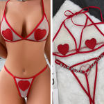 Women’s Red Lace Bra and Panty Erotic Set – Sexy Heart Detail Lingerie for Special Nights