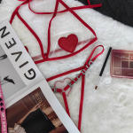 Women’s Red Lace Bra and Panty Erotic Set – Sexy Heart Detail Lingerie for Special Nights