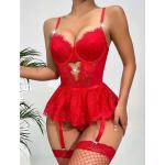 Women’s Erotic Lace Bodysuit – Sexy Sheer Lingerie with Bow Detail, Plus Size Garter One-Piece Nightwear