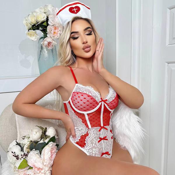 Women’s Erotic Nurse Costume – Sexy Lace Roleplay Lingerie Outfit with Hat