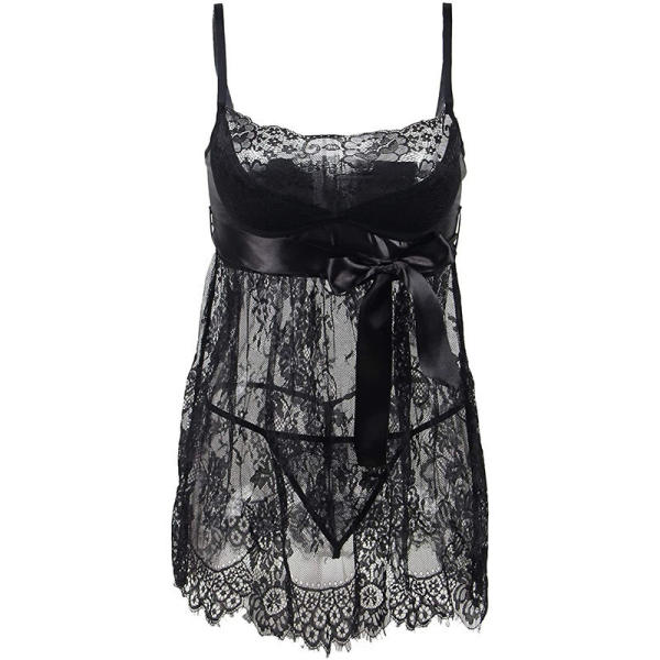 Plus Size Lace Black Lingerie Dress – Sexy See Through Nightwear for Curvy Women