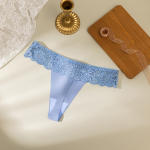 Women’s Lace Patchwork Thong Panties – Low Waist Sheer Floral Underwear
