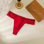 Women’s Lace Patchwork Thong Panties – Low Waist Sheer Floral Underwear